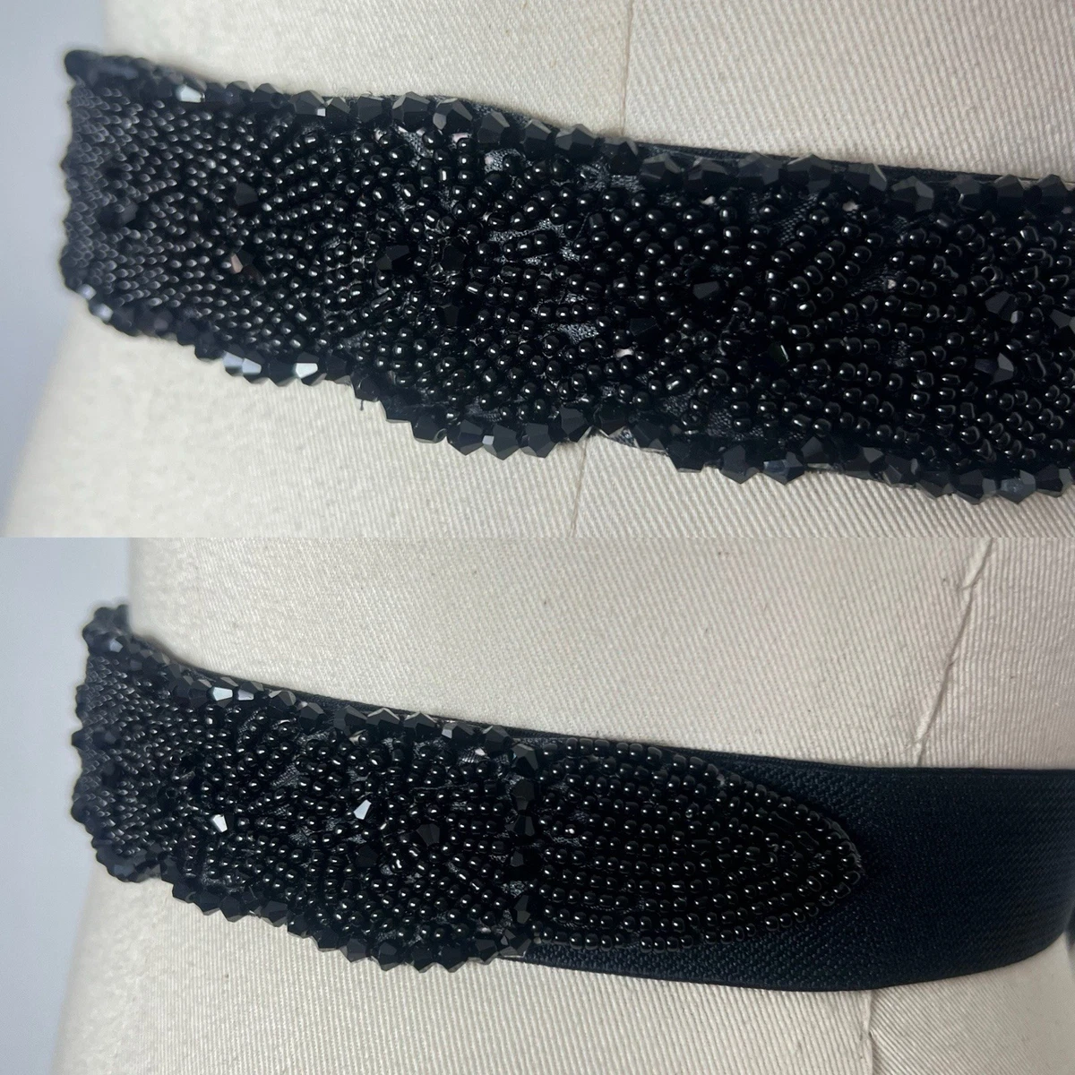 GLASS BEADED 80’s 90’s Vintage Stretch Black Evening Cocktail Belt 32-44w L XL Amazon.com: macoking Studded Wide Belts for Women Elastic  main image 4