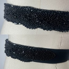 GLASS BEADS 80s 90  s 90s Evening Cocktail Black Beaded Stretch Belt 32-44w L XL