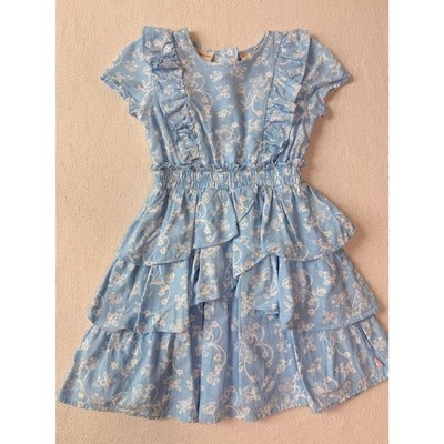 Scotch & Soda Girls Dress Size 7 8 Blue Floral Ruffle Tiered Dress Party