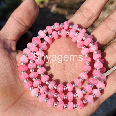 Pink Opal Beaded Necklace, Peruvian Pink Opal Rondelle Necklace, 8mm Gemstone
