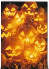 NEW Leanin Tree HALLOWEEN Card Carved Pumpkins at Night with Glitter