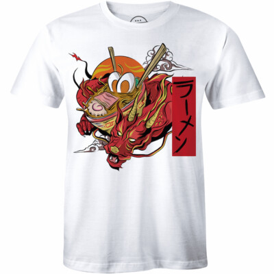 Great Ramen Spicy of Funny Dragon with Chopsticks Printed Short Sleeve Tee