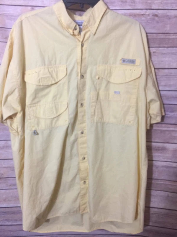 Columbia PFG Yellow Short Sleeve Vented Button Down Fishing Shirt Men Size Large