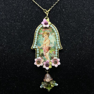 Necklace Hamsa fashion Judaica Michal NEGRIN Crystals flower rose baby  angel