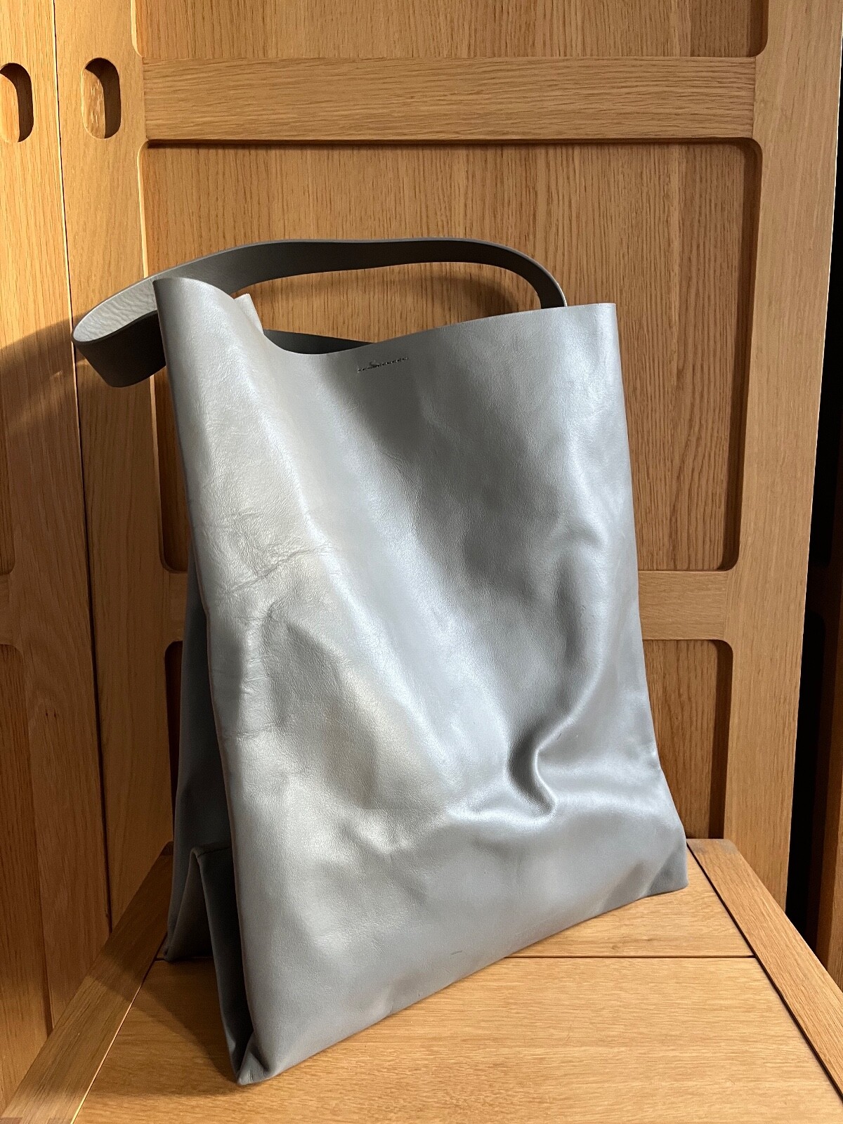 COS Oversized Leather Folded Shopper Tote Bag in Light Grey image 2