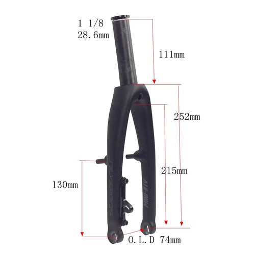 16 Inch Carbon Fork V Brake 74mm Disc Caliper Rigid Forks for Folding Bicycle - Picture 11 of 18