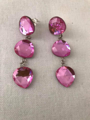 BRAND NEW: STERLING SILVER 925 CRYSTAL EARRINGS - STUD DROP TYPE - PINK