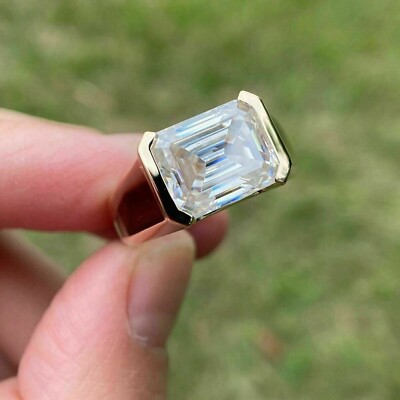 5 Ctw Emerald Cut D VVS1 Moissanite Men's Engagement Ring 14K Yellow Gold Plated