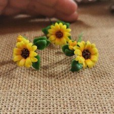 3 Bunch Clay Sunflower Artificial Yellow Flower Miniature Dollhouse Home Decor