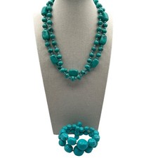 Faux Turquoise Beaded Necklace Bracelet Set. N72