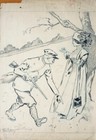 Grand dessin original de Paul BALLURIAU (1860-1917) ami STEINLEN chasse chasseur
