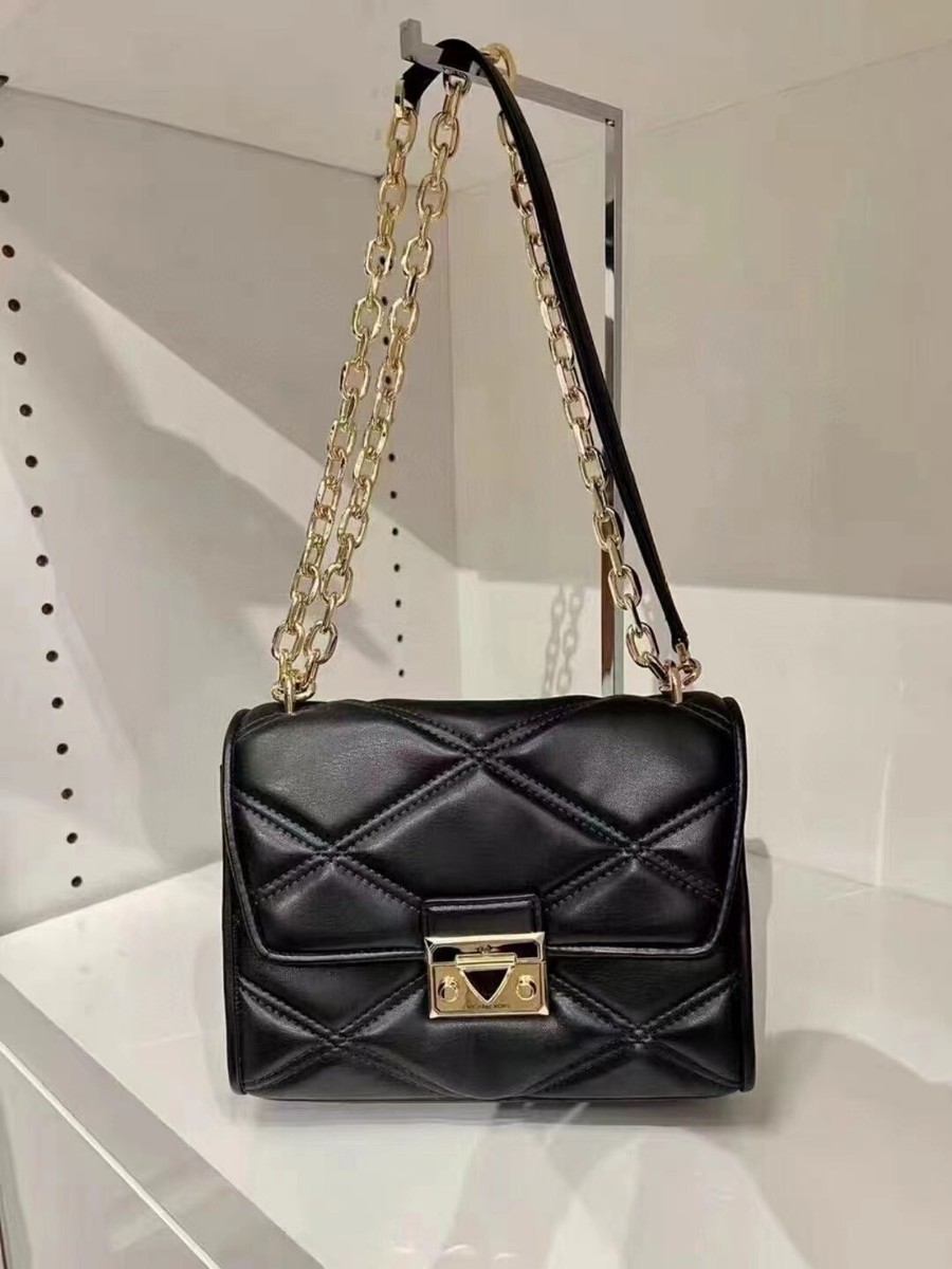 NEW Michael Kors Serena Medium Flap Shoulder Bag Black | eBay
