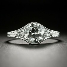 Art Deco Style 2 Ct Round Cut CZ-Stone Engagement Ring In 14K White Gold Finish