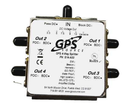 GPS Source 4-Way Splitter w/ Tiny Ports, S14-A00-SF