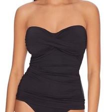 Anne Cole Women s Twist Front Ruched Tankini Swimsuit Top Black Size M