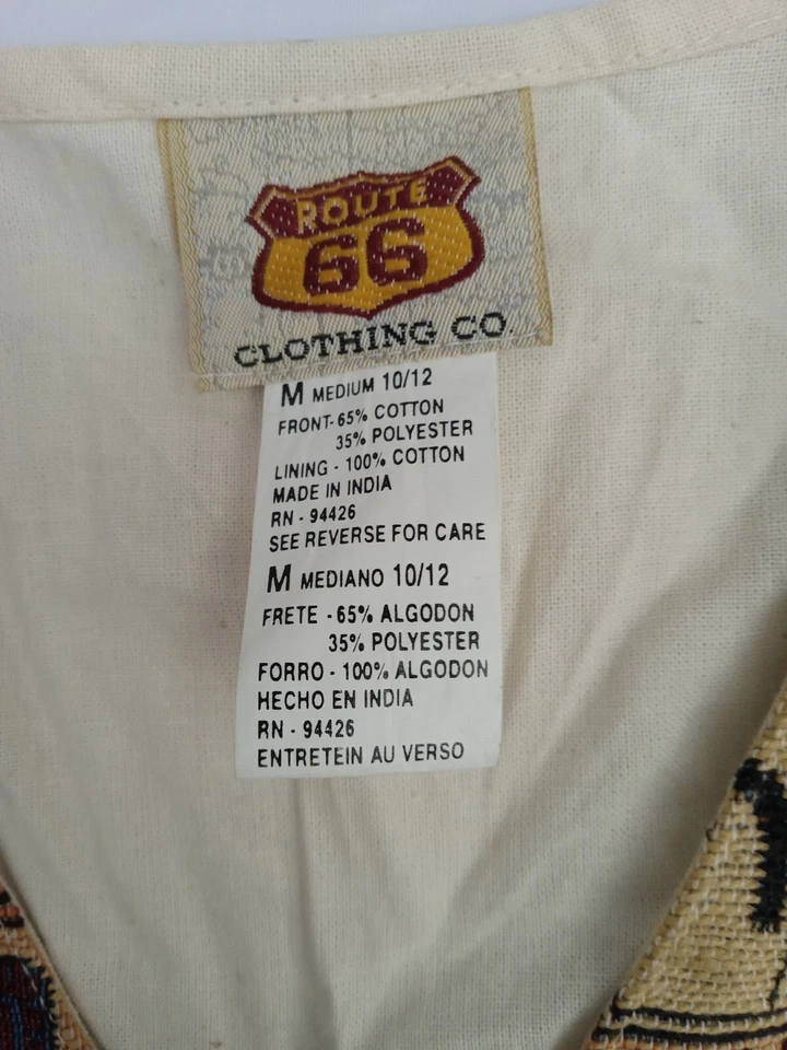 Vintage Route 66 Unisex Kids Vest Tapestry BEIGE Brown M 10/12 — 第 4/4 张图片