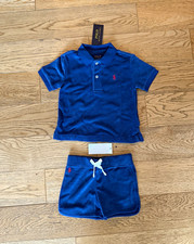 Polo Ralph Lauren Boys 2pc Navy Terry Polo Shorts Set Drawstring 6 Prep French