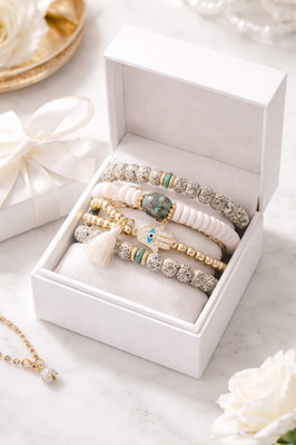 4-Piece Hamsa Hand Evil Eye Bracelet Set Dalmatian Jasper Turquoise Beaded Stack