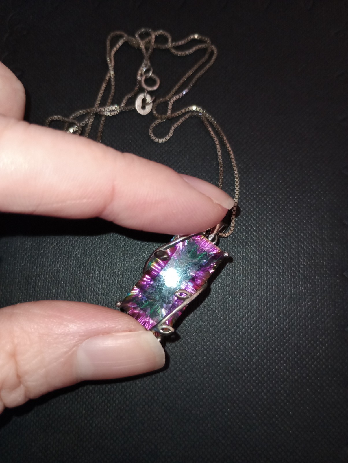 Sterling silver mystic quartz rectangular pendant… - image 3