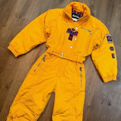 Kaelin Ski Suit Womens 6 One Piece Snowsuit Snow Bib Vintage 80s 90s Yellow Warm