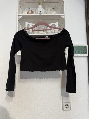 Schulterfreier Strickpullover mit Rüschensaum | Schwarz | Gr. M