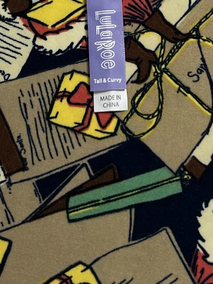 LuLaRoe Leggings TC Alto Curvilíneo Navidad Papá Noel Vacaciones San Nick Presente Correo Diversión Foto 4 de 4