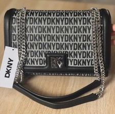 Image of DKNY Black Monogram Jianna Flap Shoulder &Crossbody Bag Brand New With Tags