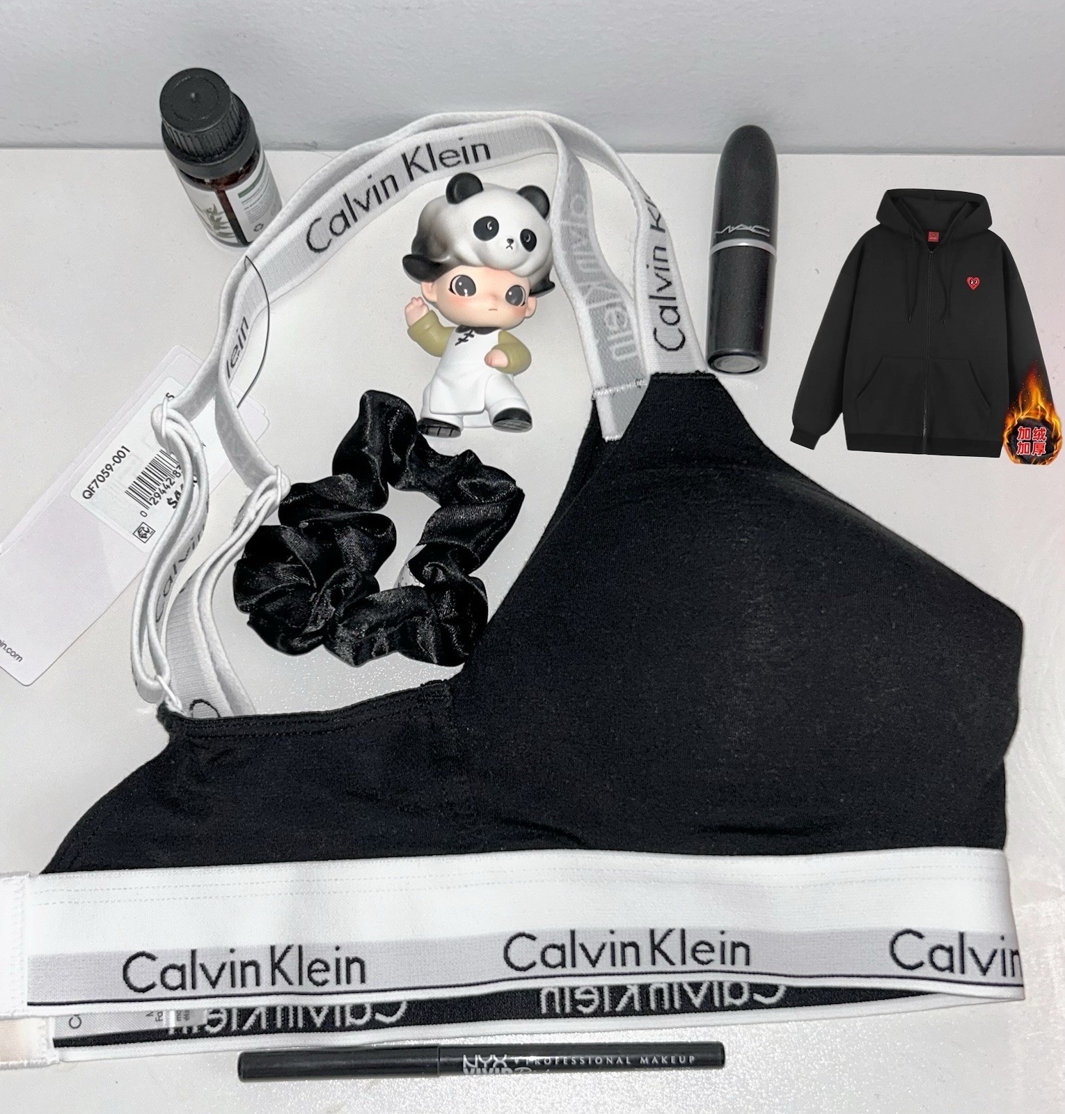 Calvin Klein Modern Cotton Bralette Bra Black White Logo Band Pullover Size S