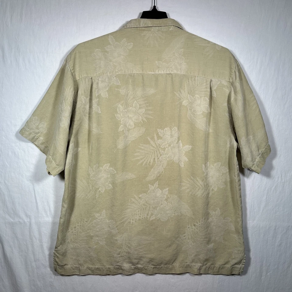 Tommy Bahama Beige 100% Silk Hawaiian Tropical Floral Shirt Mens XL - Image 4 of 4