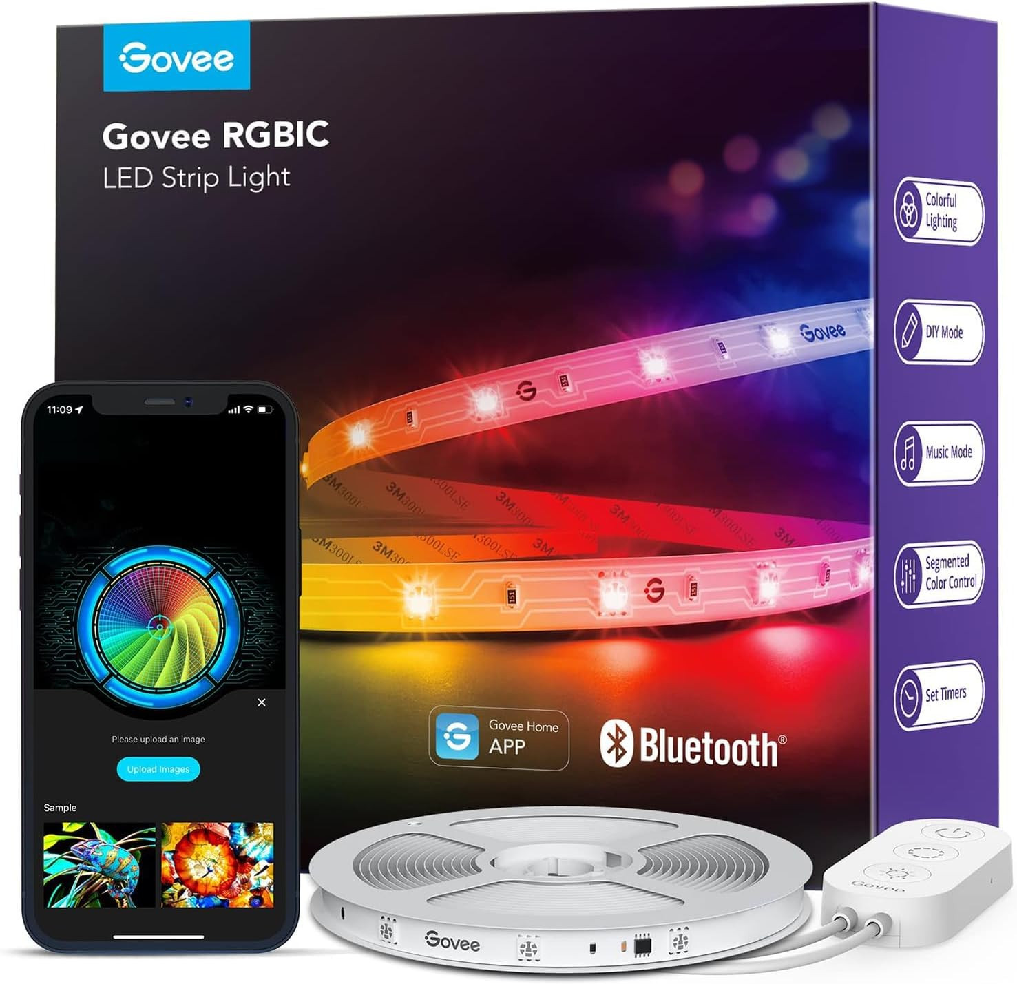Govee RGBIC Striscia LED con Copertura, 5M LED Profilo con Luci Intelligenti Funzionano con Alexa e Google Assistant, Tagliabile e Collegabile, per Camera da Letto, Battiscopa, Studio, Mobiletto