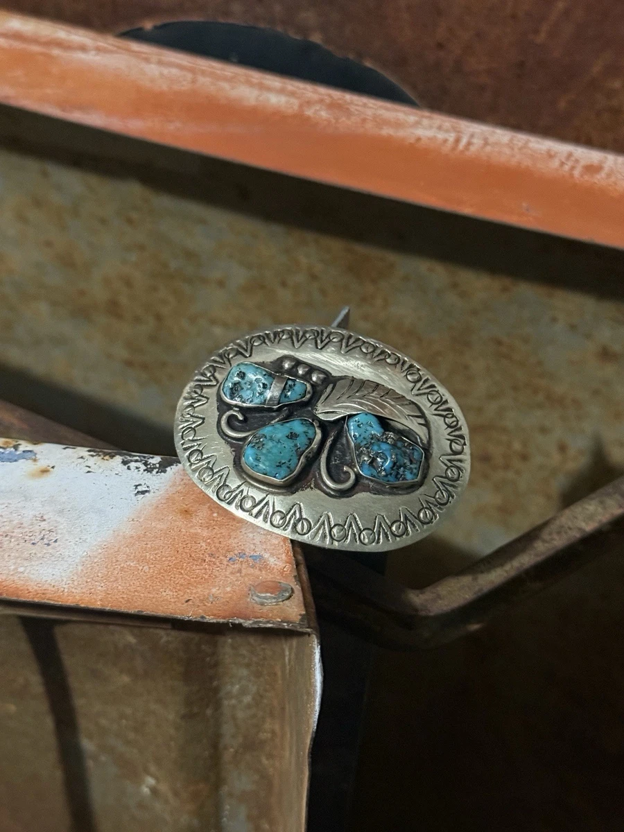 Silver Turquoise Belt Buckle In Collectible Western 