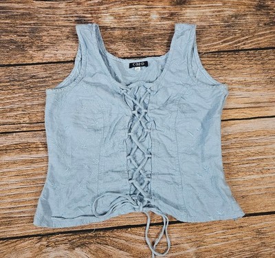 VTG CMD Lace Up Front Sleeveless Tank Top Bustier Corset Type Blue Women Jr 14