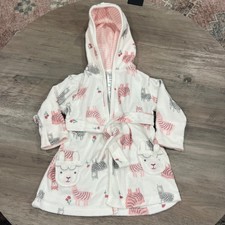 Just One You By Carters Infant Hooded Llama Bathrobe 0-9M White Pink Gray Cotton