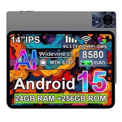 14 Zoll Neuest Tablet Android 15 24GB RAM+256GB ROM 8580mAh 4G LTE 2SIM 5G WlFl