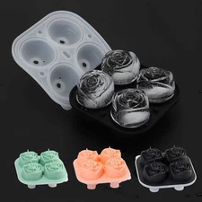 Rose Ice Cube Tray Reusable Ice Ball Maker Mold with Lid 4 Cubes For Freezer Bar
