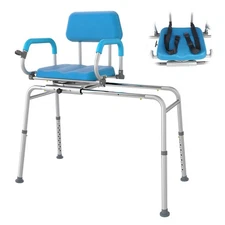 Sliding Shower Chair with Swivel Seat, Tub Transfer Bench for Bathtub, Padded...