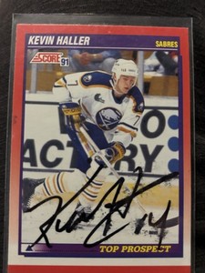 Autographed Kevin Haller Buffalo Sabres hockey card (1991 Score #276)
