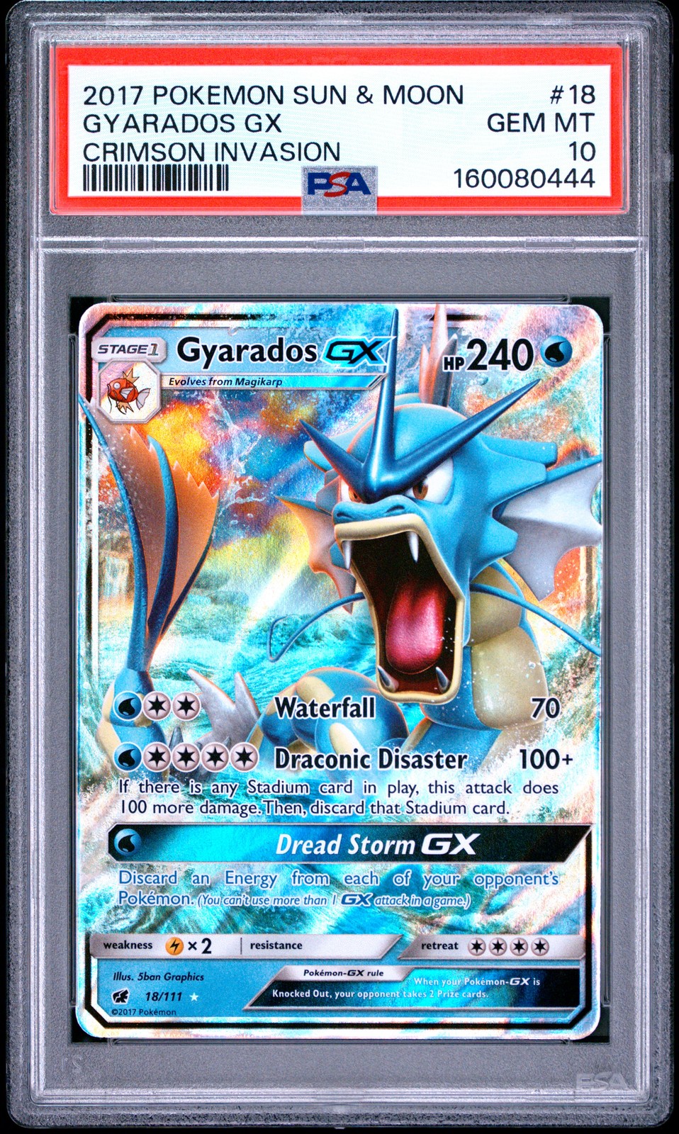 2017 POKEMON SUN & MOON CRIMSON INVASION #18 GYARADOS GX PSA 10