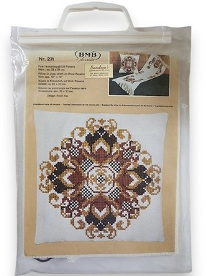 Vintage BMB Floral Norwegian Scandinavian Needlepoint Cushion Kit 271  13'' x 13''