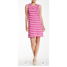Kate Spade Dress Womens Size S Pink White Striped Bow Detail Sleeveless Shift