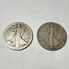 Lot of 2 Liberty Walking Half Dollar Coins 1916 D & 1945 Silver 50C