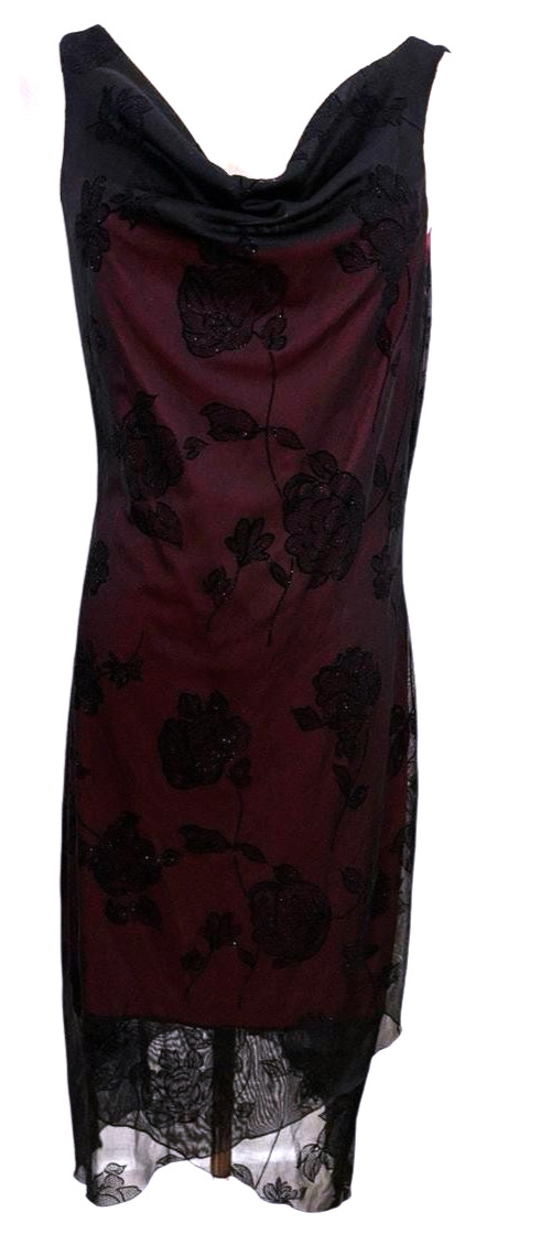 Y2k Byer Too Midi Dress L Black Mesh Pink Burnout Whimsygoth Fairygoth Hoco Prom image 8