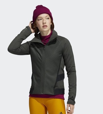 Adidas Run Training Jacket Womens S Cold RDY Green Hooded Full Zip Running