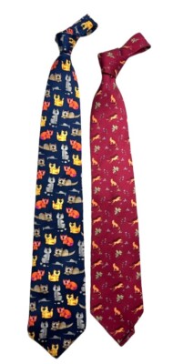 VTG Lederer Alynn Cat necktie + MAUS & HOFFMAN Mens Necktie Sole Mare  100% Silk