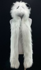 Panda Hat with Scarf and Hand Pockets Plush Black White Arizona Teens Adult NWT