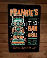 Cartel de pared de metal Frankies Monster Tiki Bar and Grill 8x12