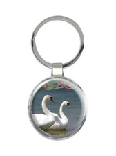 Swan : Gift Round Keychain Bird Animals Cute Wedding Nature Valentines Romantic