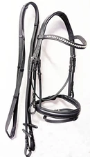 Dressage Bridle-Relaxed Clear Crystals Brow Horse, Cob and WB Sizes