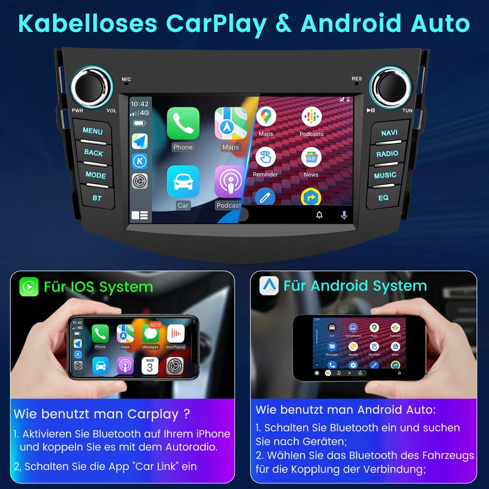 Android 13 Autoradio Für Toyota RAV4 2006-2012 Carplay GPS Navi BT WIFI SWC DAB+ - Bild 4 von 4