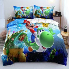 Kids 3 Pic Super Mario Blue Background Quilt Cover Set Bedding Sets Pillowcases
